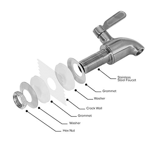 Porcelain Ceramic Crock Water Dispenser with 8 Inch Wood Stand and Stainless Steel Faucet R841738