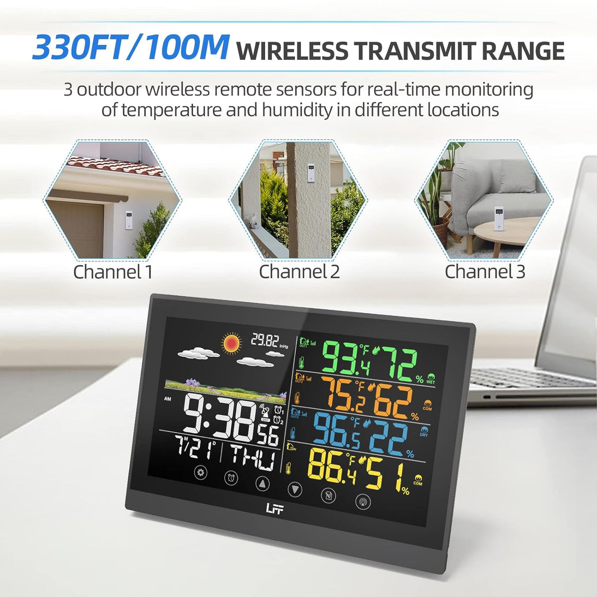 Color Display Digital Atomic Clock Indoor Outdoor Thermometer Wireless Forecast Station Q718