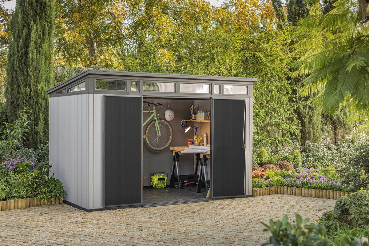 Grey & Black Resin Outdoor Storage Shed H7566