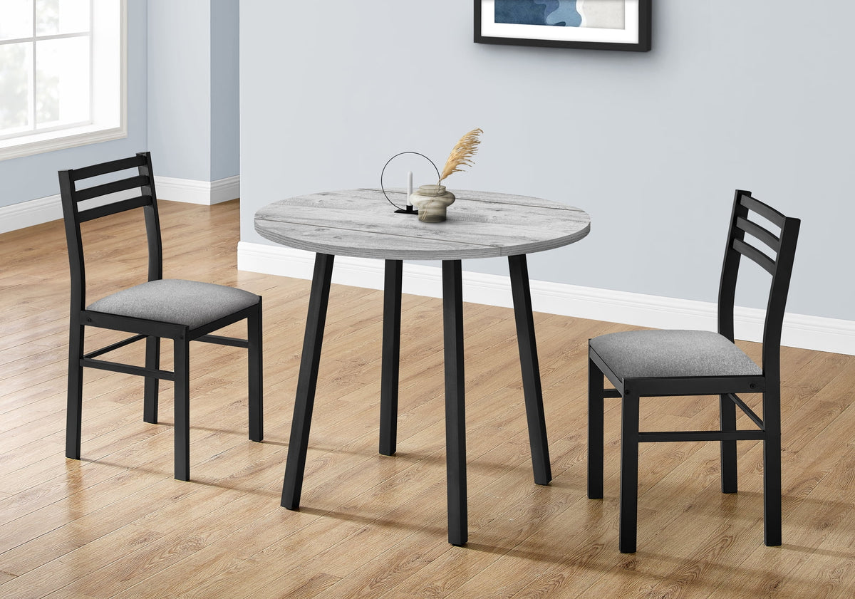 Gray 3pcs Drop Leaf Dining Table Set with Black Metal P487737