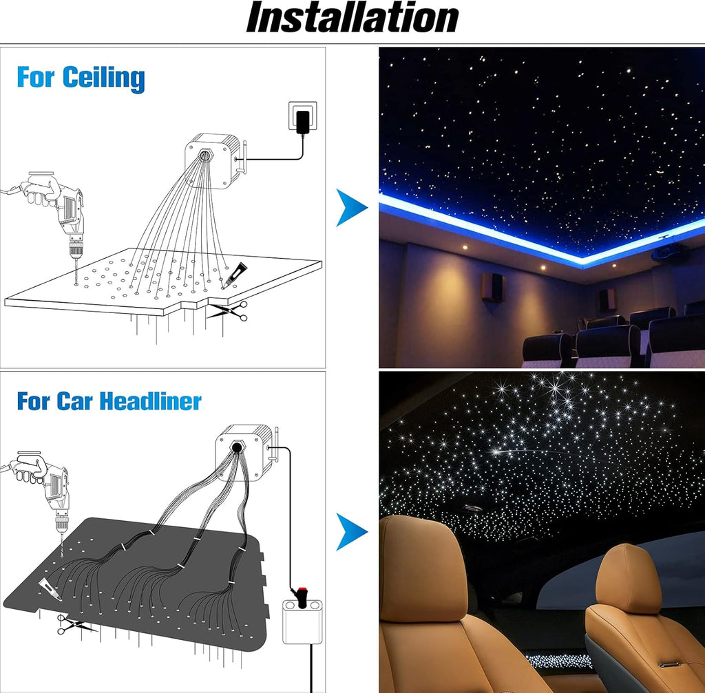 16W 450pcs 13.1ft RGBW Bluetooth LED Fiber Optic Star Ceiling Lights Kit D62386