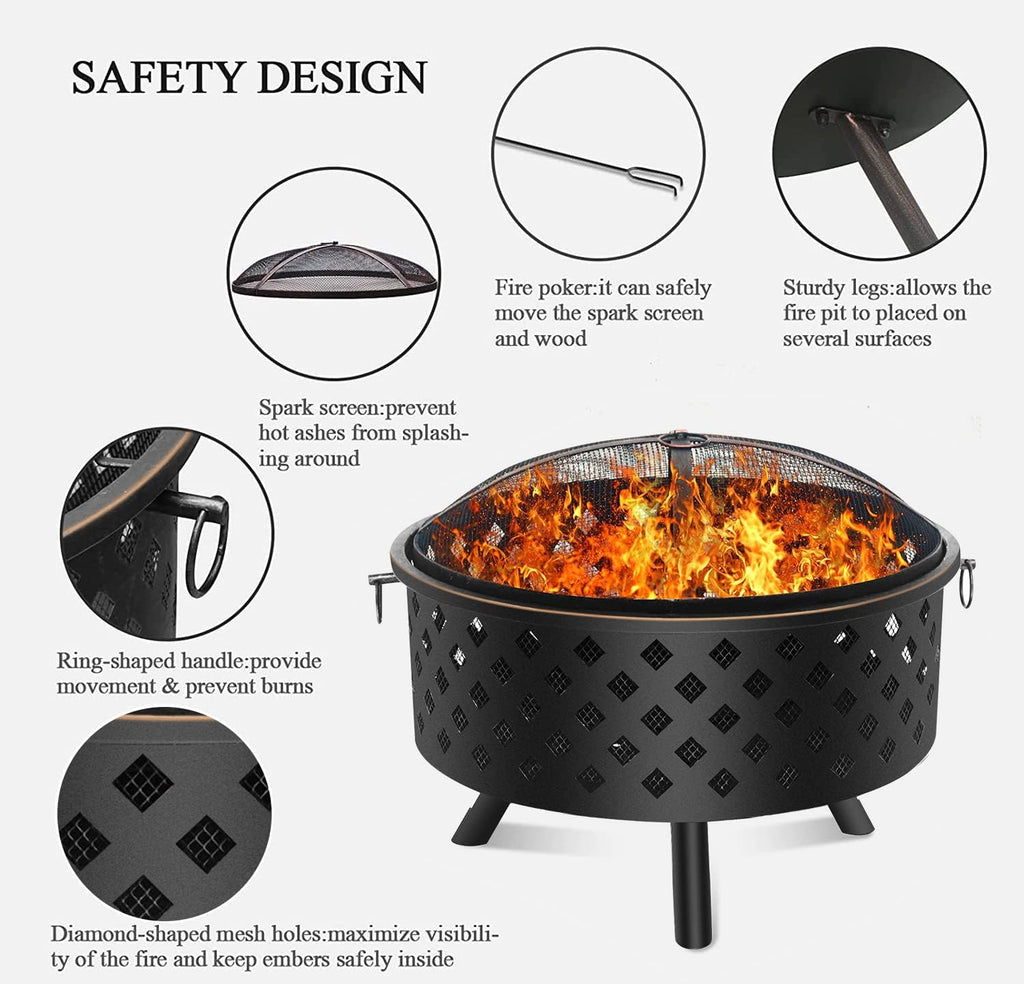 25 Inch Wood Burning Fire Pit with Spark Screen and Cover R7579