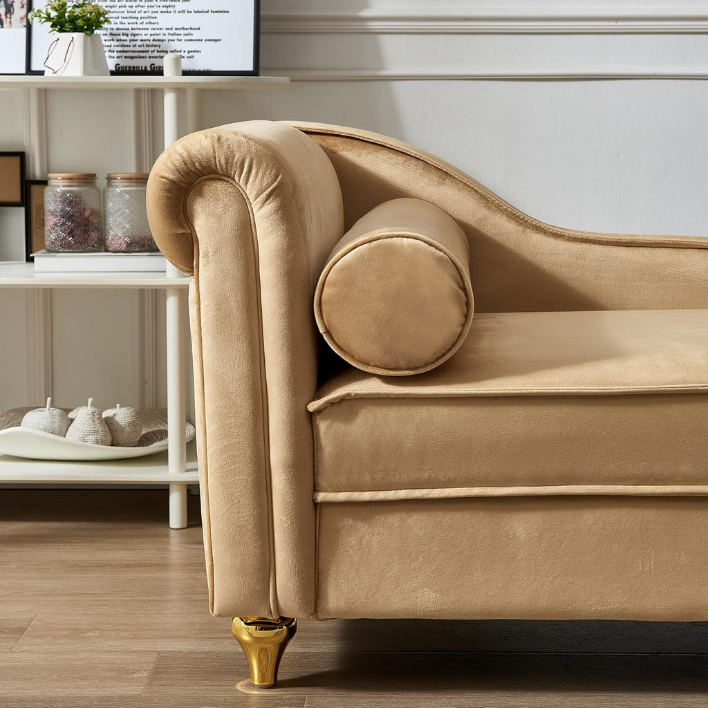 Khaki Velvet Upholstery Chaise Lounge Chair with Storage V77467