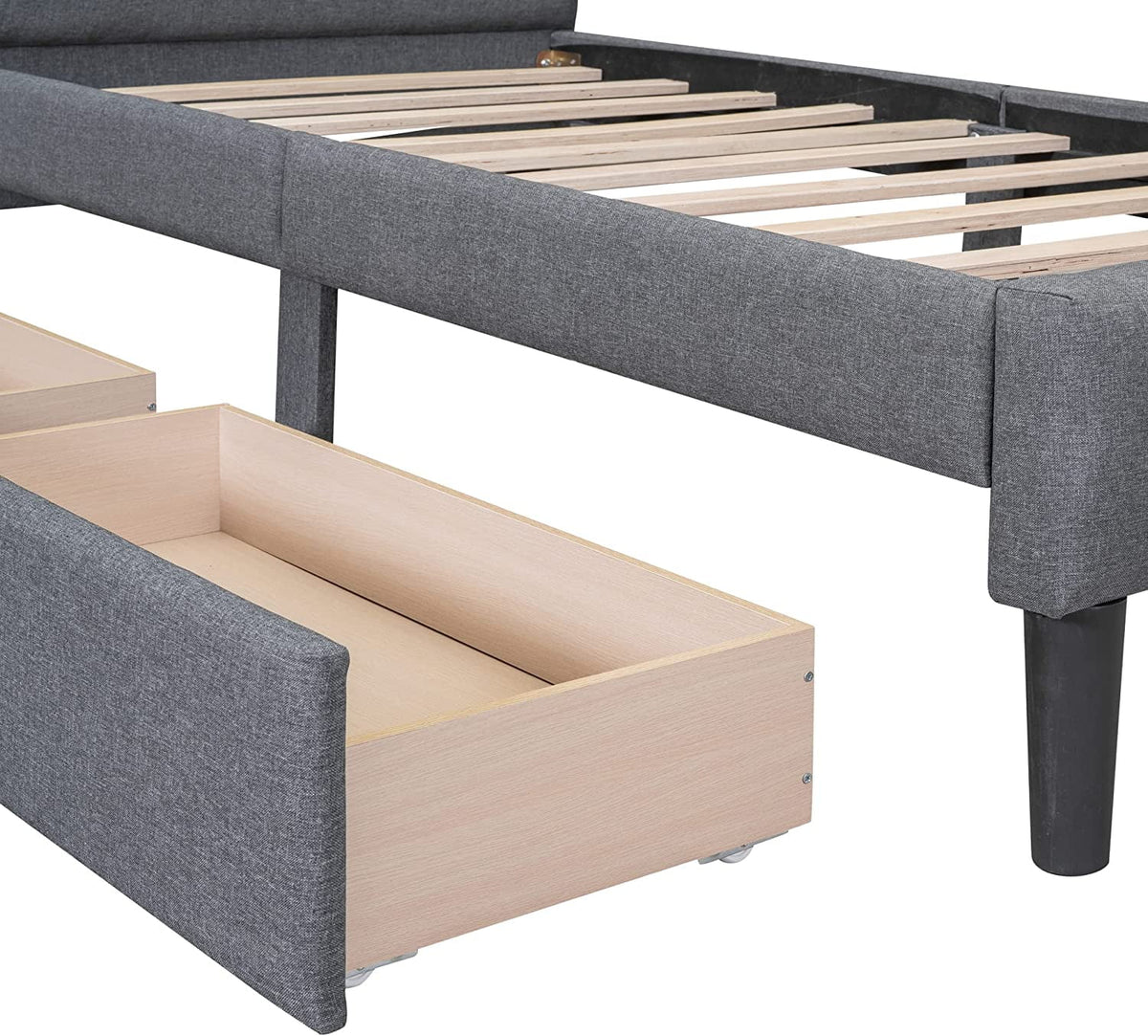 Beige Twin Size Upholstered Bed Frame with Headboard and Storage Underneath C756