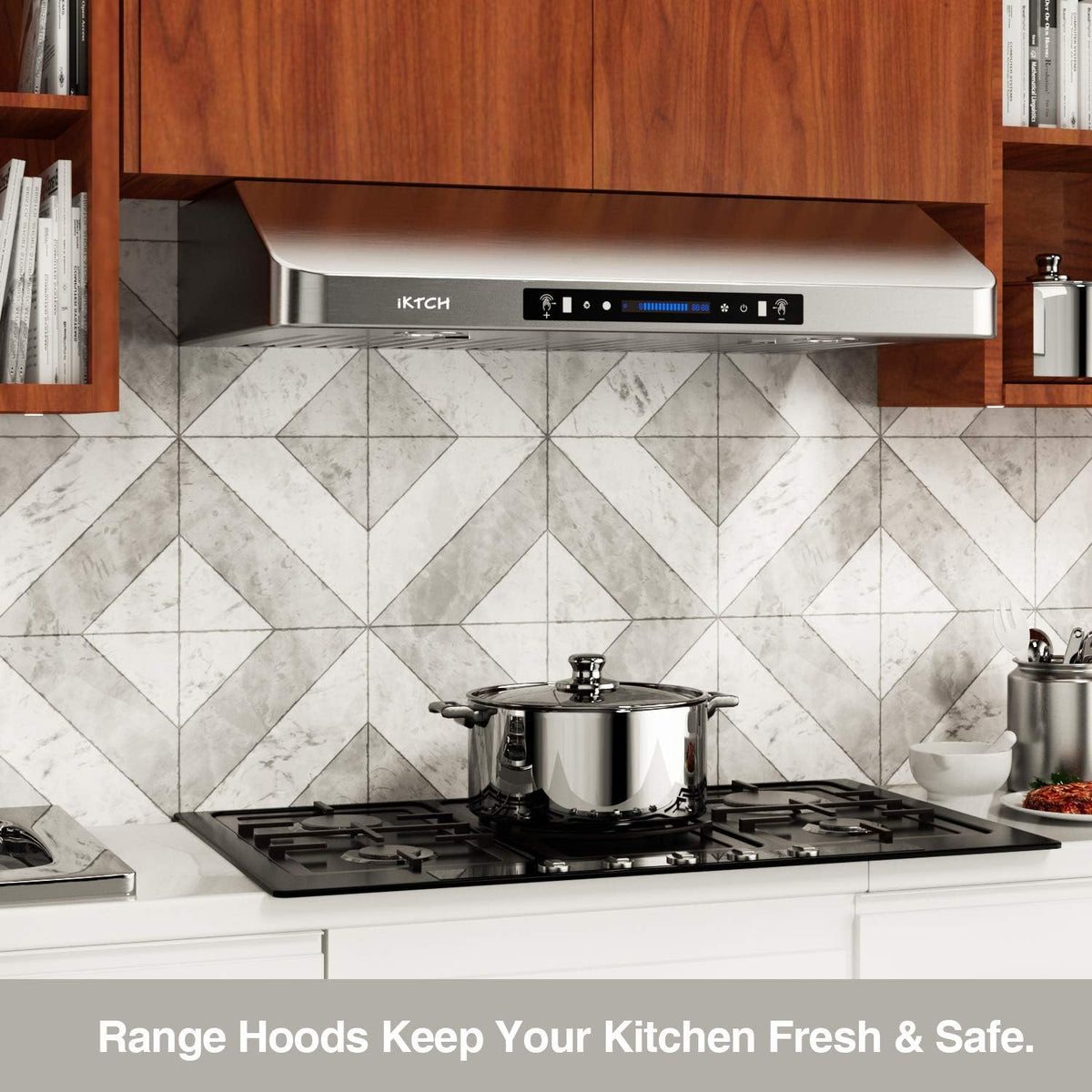 30 Inch Under Cabinet Range Hood with 900-CFM, 4 Speed Gesture Sensing&Touch Control Panel, Stainless Steel Kitchen Vent with 2 Pcs Baffle Filters J790