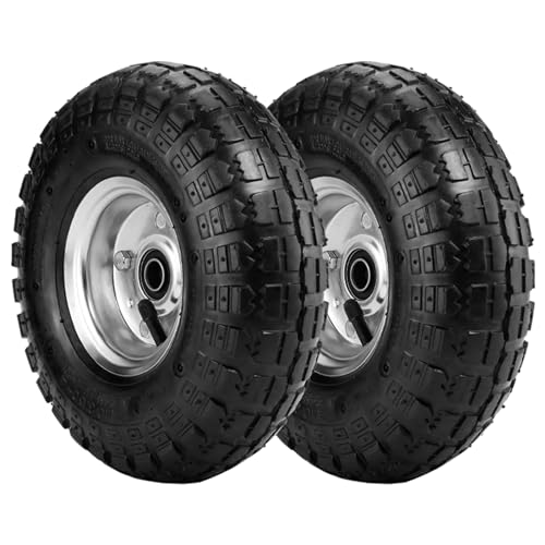 (2 Pack) 4.10/3.50-4 Tire and Wheel - 10 Inch Heavy Duty Pneumatic Tire with 5/8" Bearings and 2.2" Offset Hub A8491