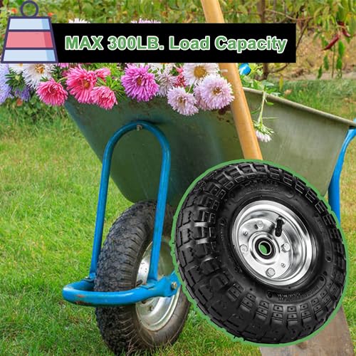 (2 Pack) 4.10/3.50-4 Tire and Wheel - 10 Inch Heavy Duty Pneumatic Tire with 5/8" Bearings and 2.2" Offset Hub A8491