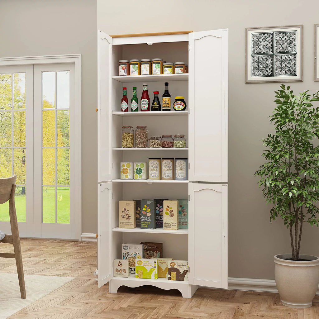 White 4 Door 2 Shelf Tall Kitchen Pantry Cabinet U944