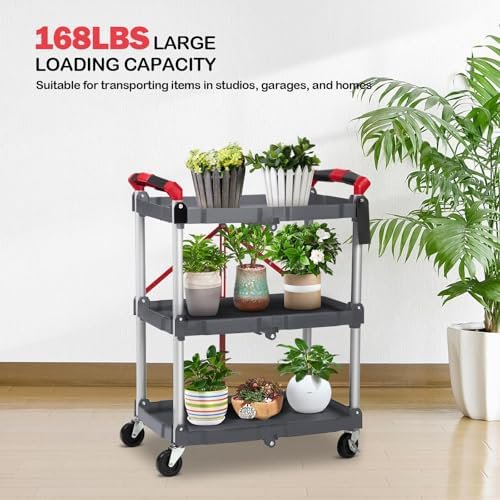 3-Tier Foldable Utility Rolling Cart with Wheels Z4252