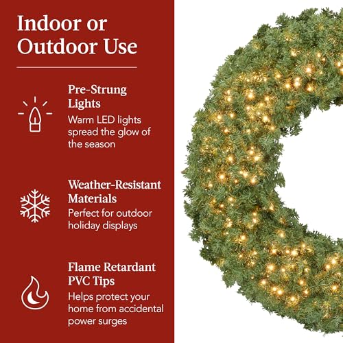 36in Artificial Pre-Lit Fir Christmas Wreath with 150 LED Lights A845541