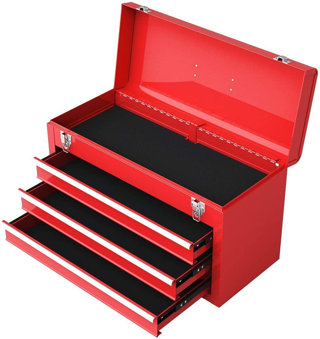 Red 3 Drawer Lockable Steel Tool Chest Cabinet with Top Tray S593250