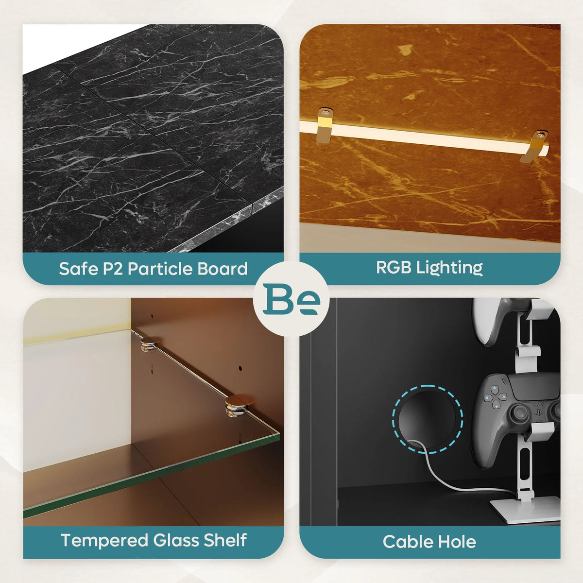 Black Marble TV Stand with LED Light U180119
