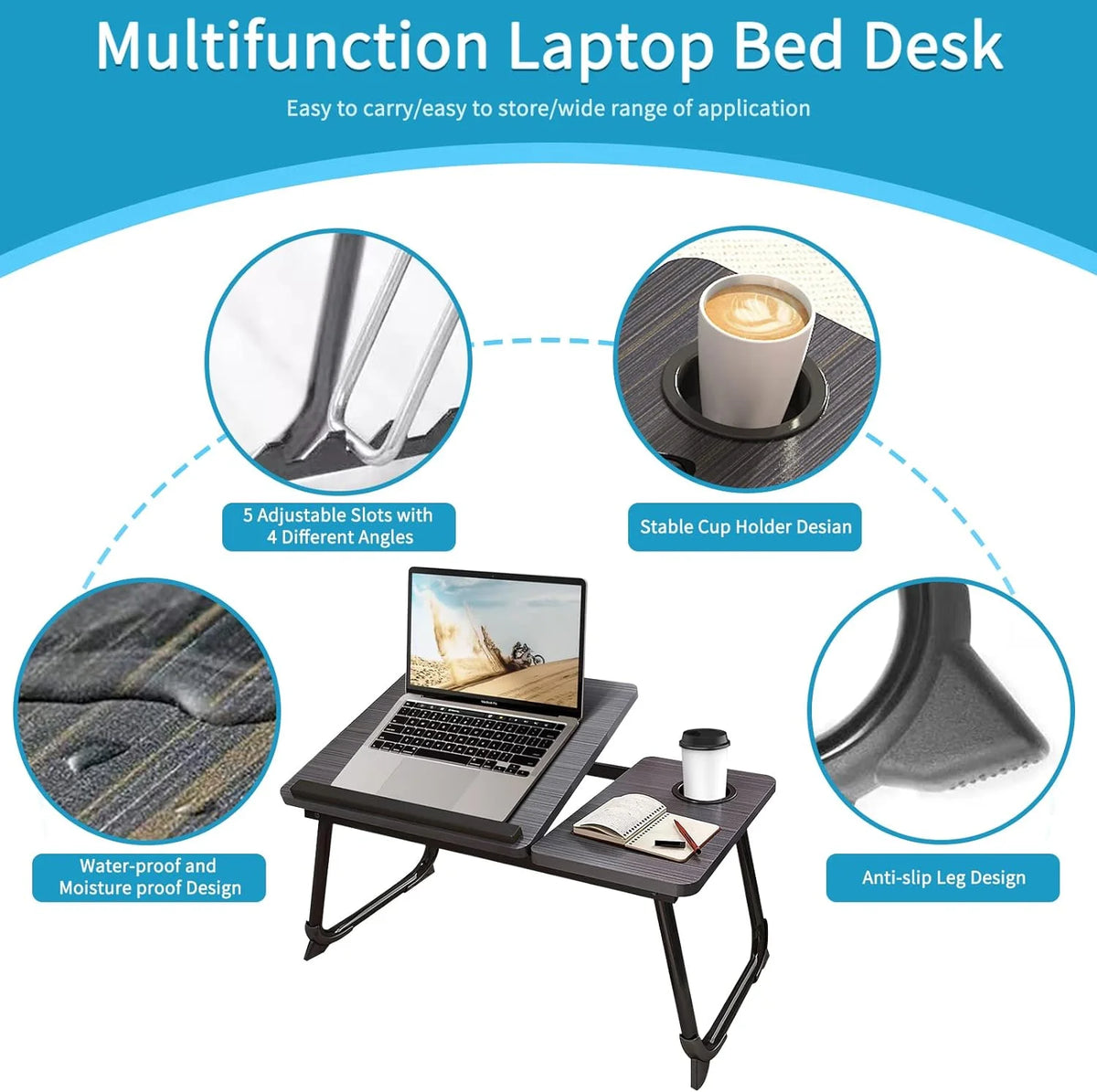Black Laptop Desk with Cup Holder F342