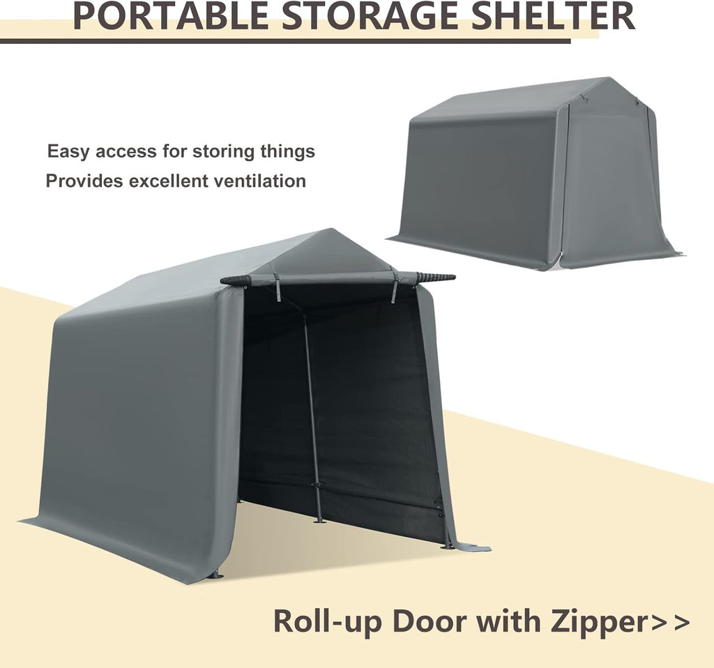 10x10 ft Portable Storage Shed with Roll-up Zipper Door, Gray Q5499