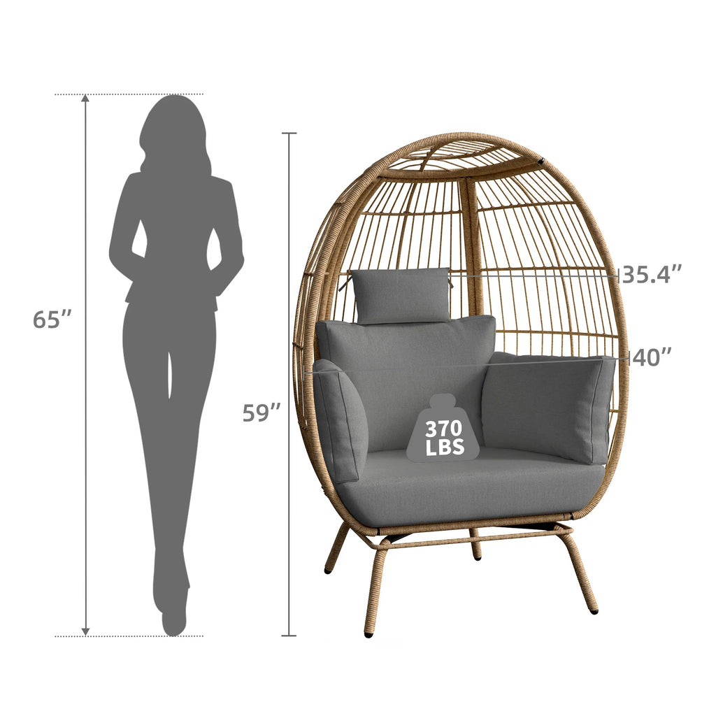Oversized Wicker Egg Chair with Stand and Beige Cushions Y432