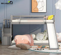 Gray Twin Over Twin Wooden Bunk Bed with Slide and Stairs L5432