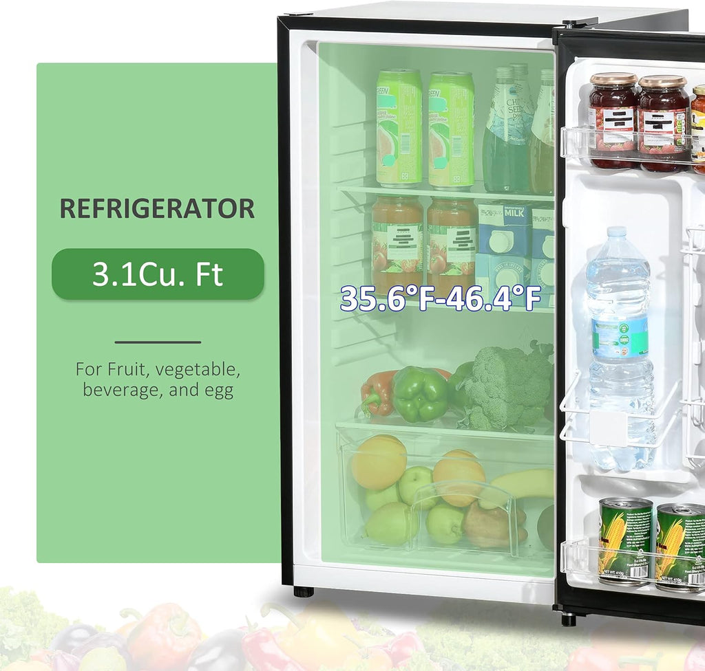 Black/Silver Compact Mini Refrigerator with 3.1Cu Ft Capacity T88555