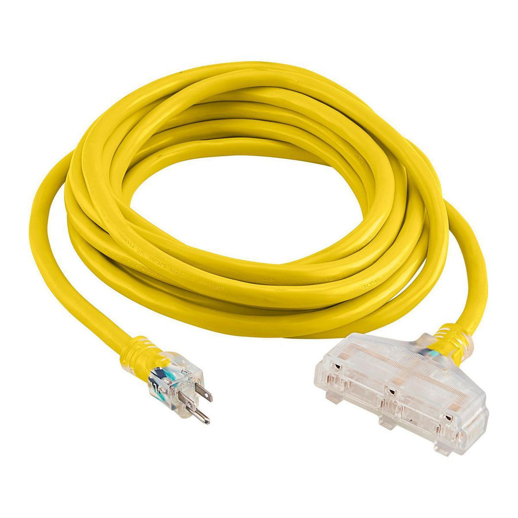 Yellow 25 ft. 10/3 Gauge Triple-Tap Extension Cord J604