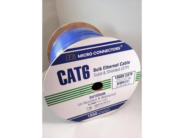 1000ft Solid Shielded (STP) Cat6 Outdoor UV Resistant Bulk Ethernet Cable M723357