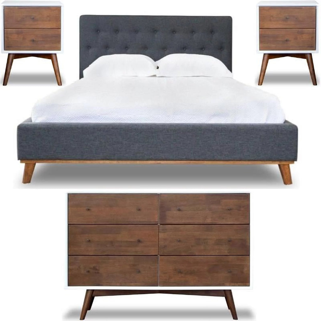 Queen Platform Bed 2 Nightstands 6-Drawer Dresser 4 Piece Set C1254