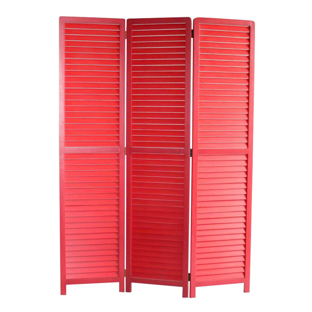 Red Wooden Screen with 3 Panels and Shutter Design G1942