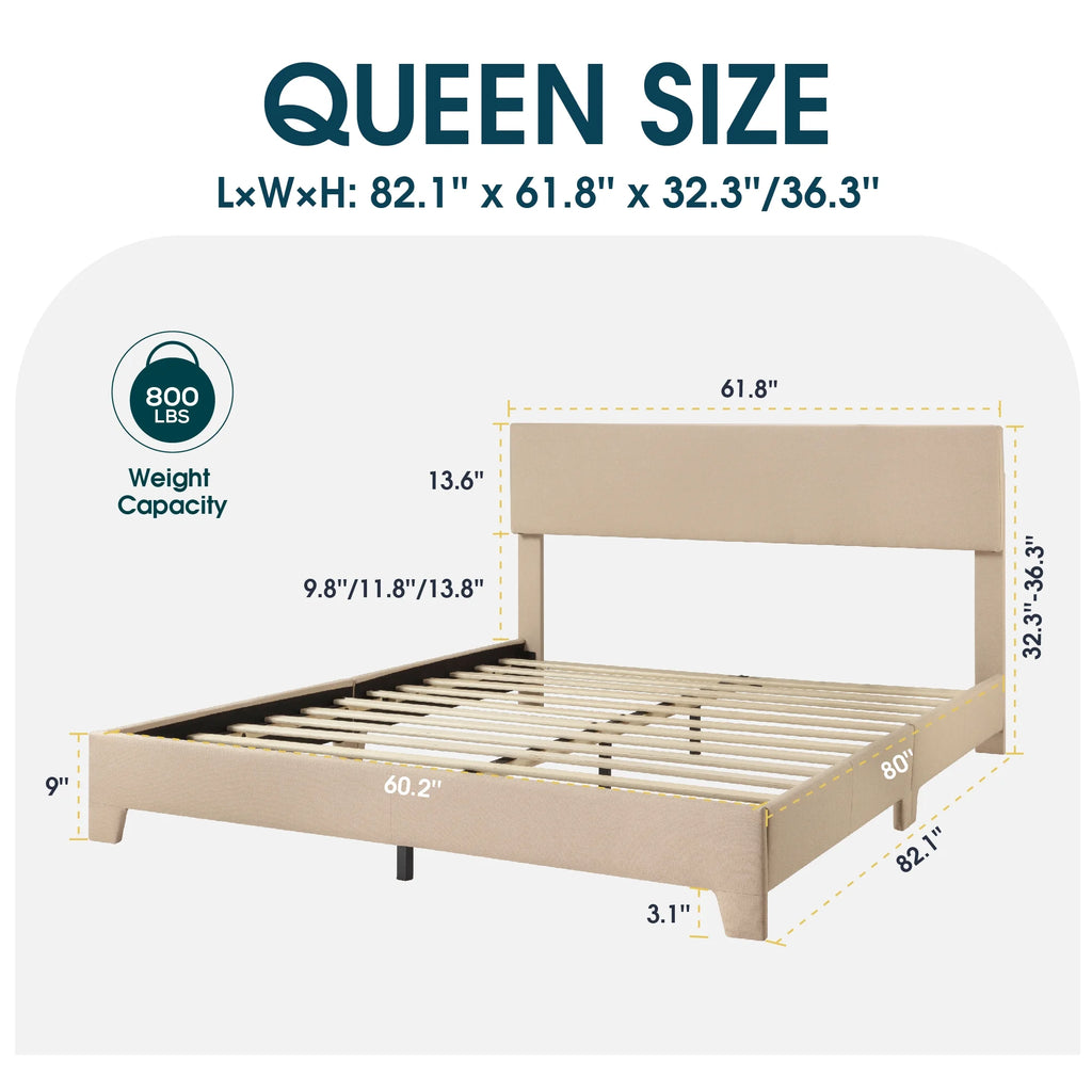 Queen Upholstered Platform Bed Frame with Adjustable Headboard Q65608