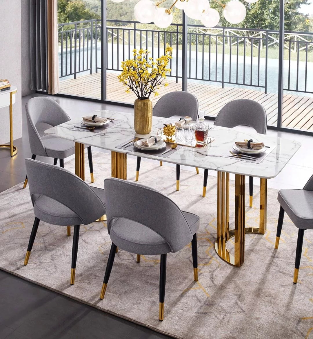 Marble Top Gold Stainless Steel 7Pcs Dining Room Set J584403
