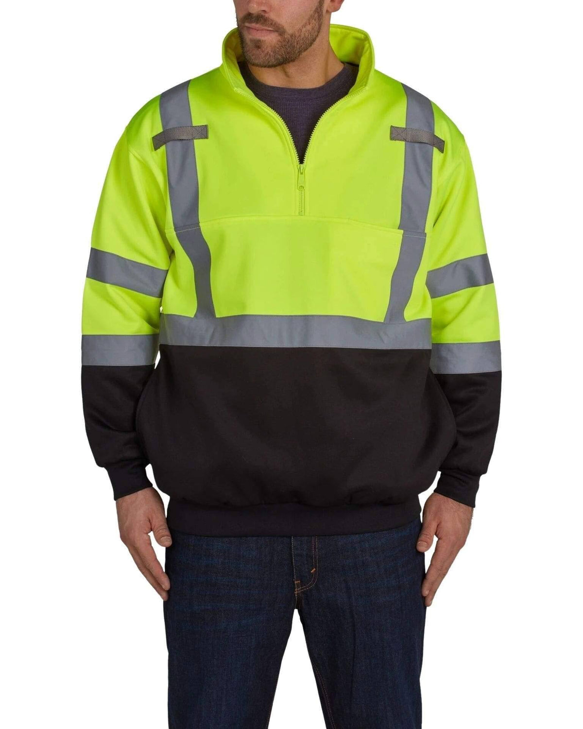 High Visibility 0.25 Zip Pullover Soft Shell Class 3 4X Black-Yellow P59147
