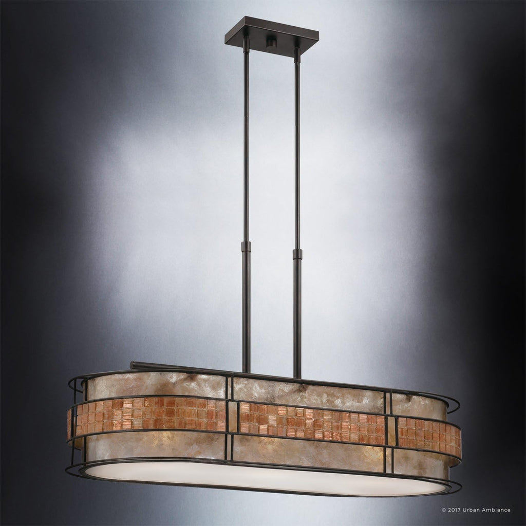 Art Deco Linear Chandelier with Mosaic Tile Outer Shade Q594