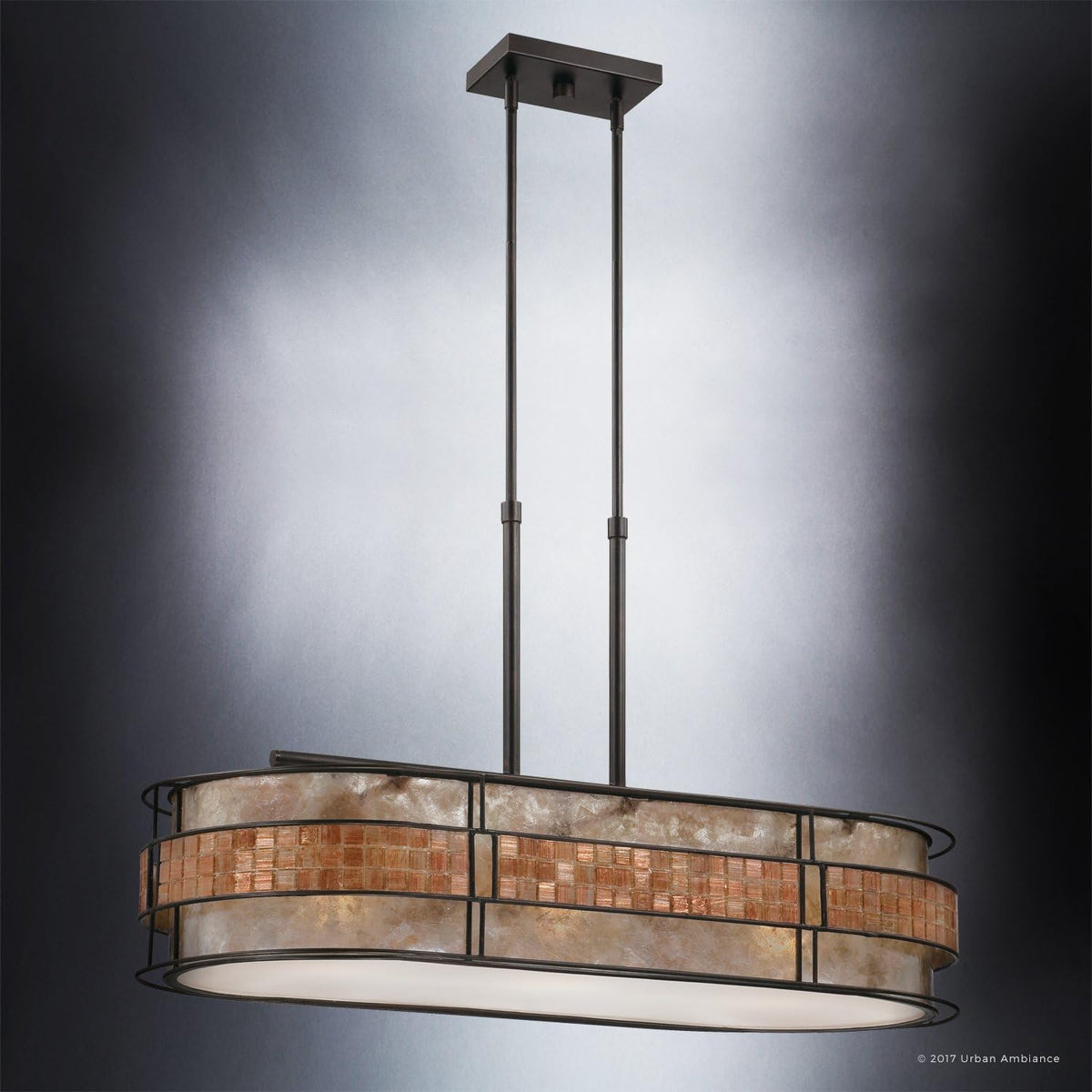 Art Deco Linear Chandelier with Mosaic Tile Outer Shade Q594
