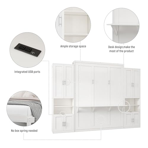 Queen Size Murphy Bed with Desk Combo White C966