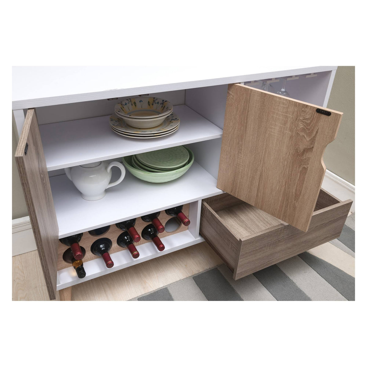 Glossy White and Weathered Sand Buffet C15706
