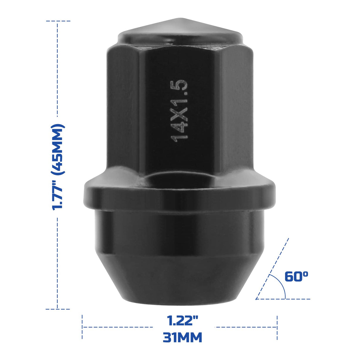 24pcs Black Cone Seat Lug Nuts M14x1.5 Y37026