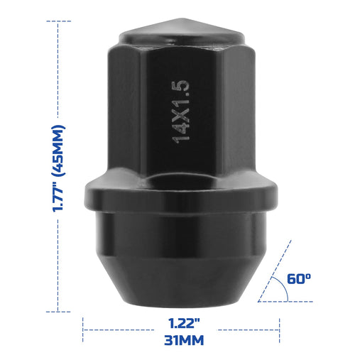 24pcs Black Cone Seat Lug Nuts M14x1.5 Y37026