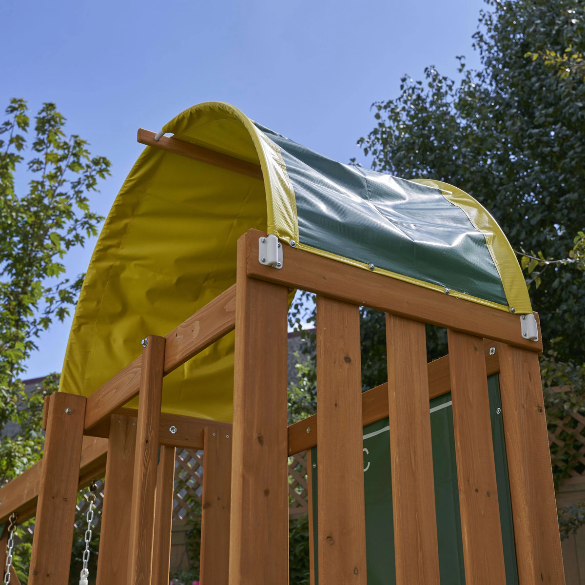 Wooden Outdoor Swing Set with Slide and Rock Wall K19195