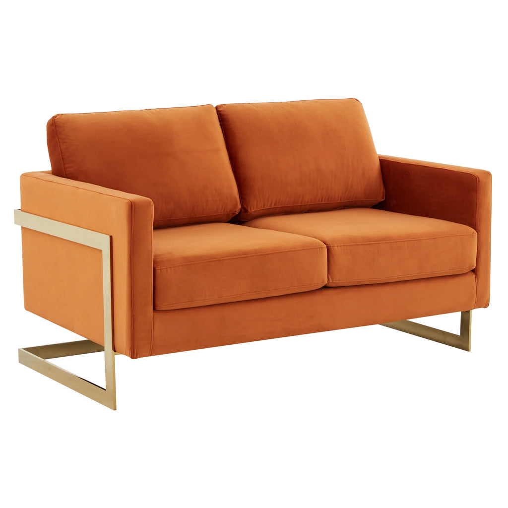 Orange Velvet Upholstered Loveseat Y14675