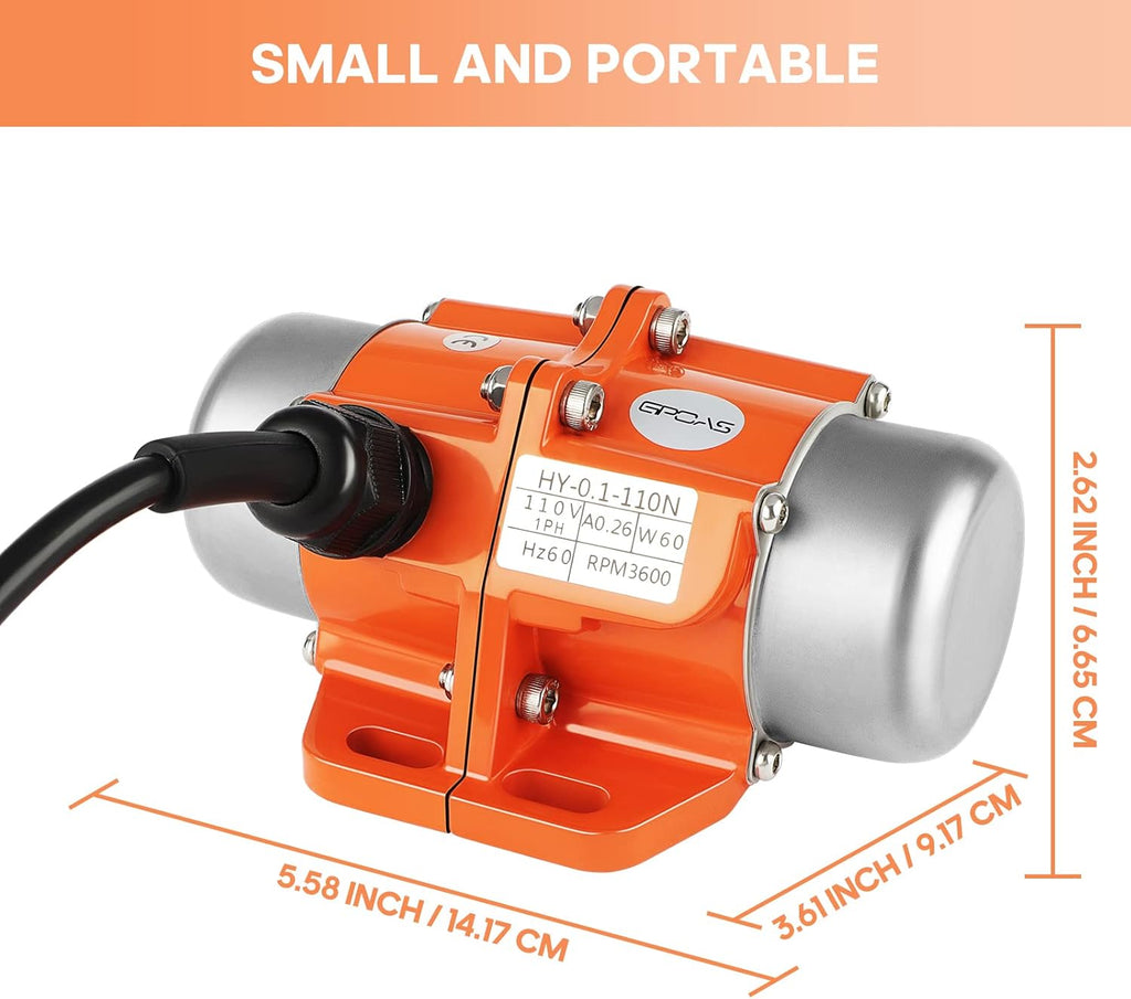 60W Concrete Vibrator Vibration Motor Single Phase AC 110V 3600RPM Aluminum Alloy Case Electric Asynchronous Vibrating Vibrators Pack of 2 W75577