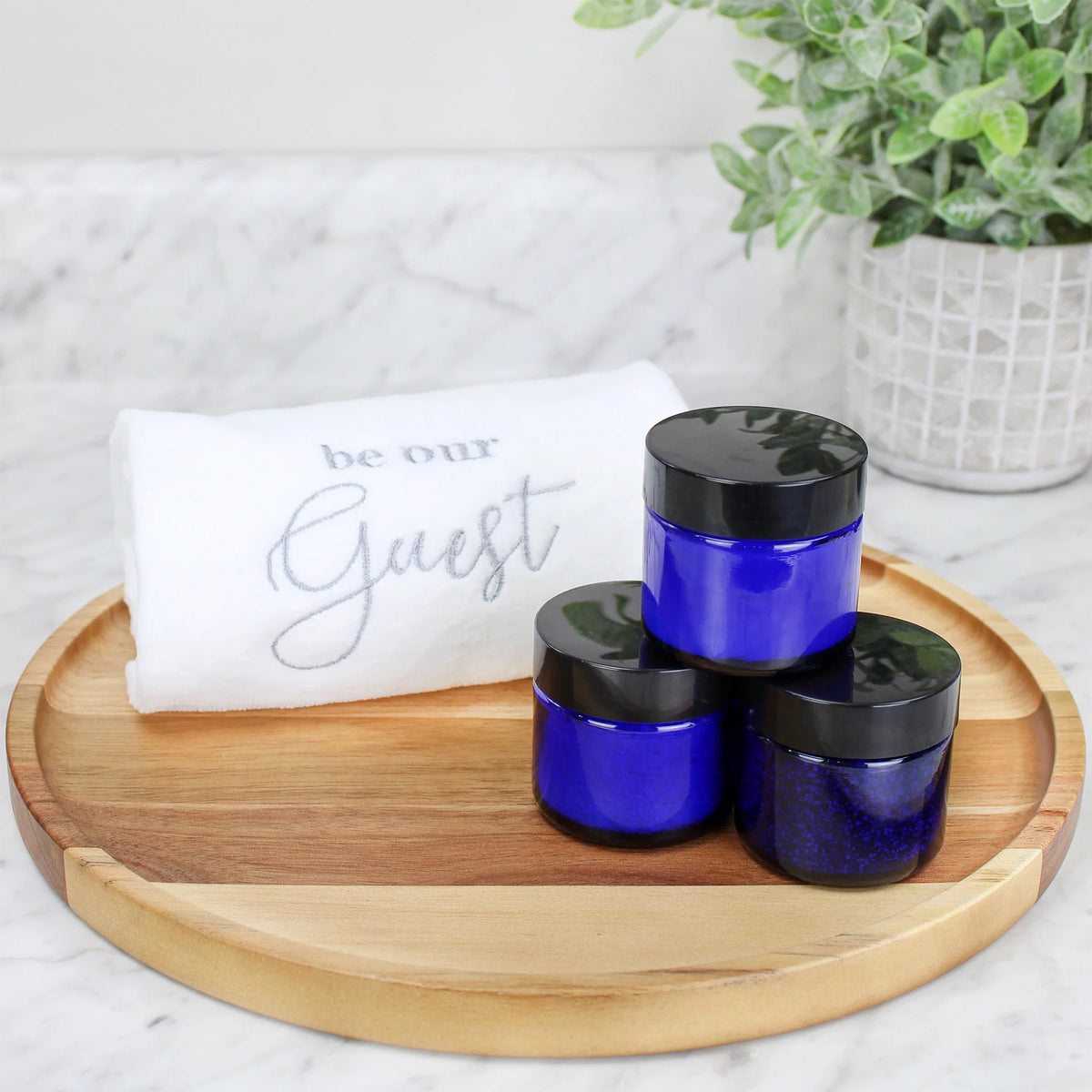 2 oz Cobalt Blue Glass Cosmetic Jars 12-Pack with Black Lined Lids V508