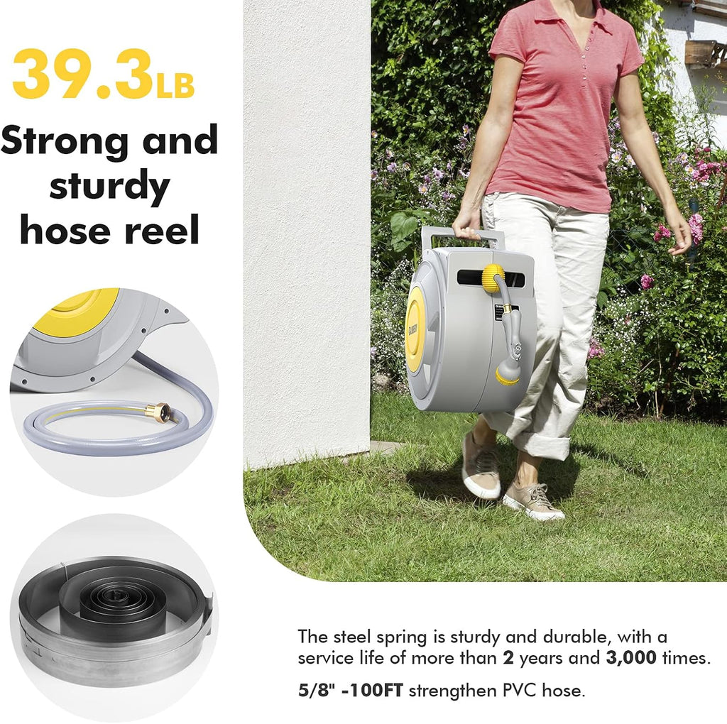 Retractable Garden Hose Reel with 8 Pattern Spray Nozzle U189227