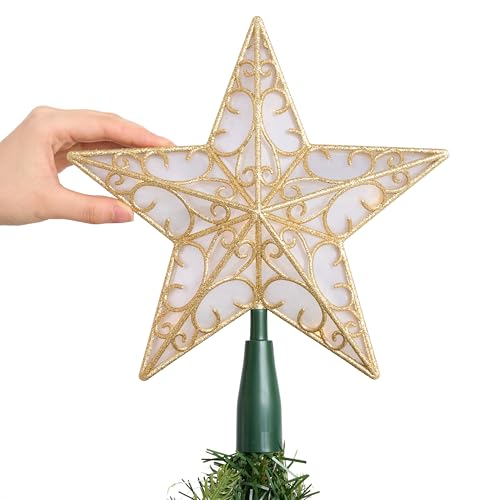 9 inch Silver PVC Star Christmas Tree Topper with 10 Warm White Light M565