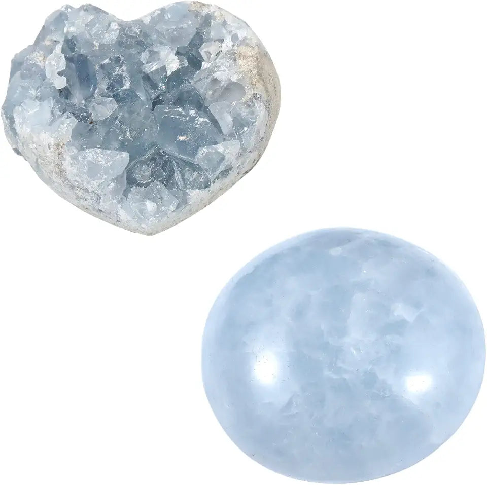 2 Blue Celestite Crystal Cluster and Polished Stone Y8464