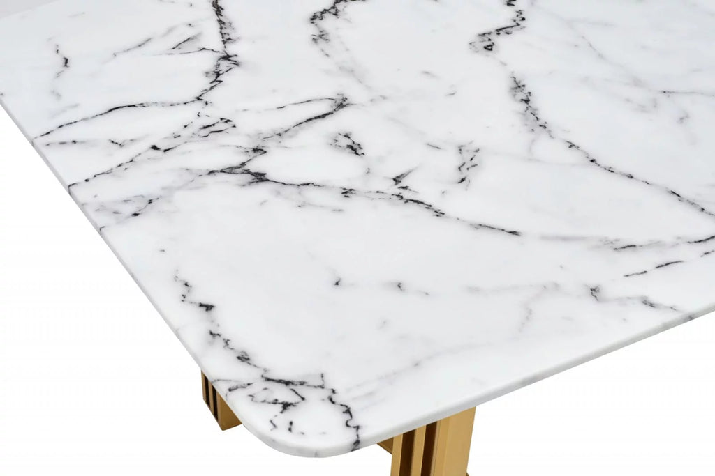 Marble Top Gold Stainless Steel 7Pcs Dining Room Set J584403