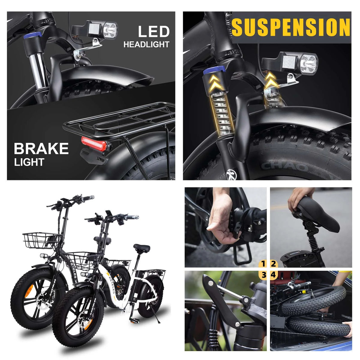 20 Fat Tire 1000W Electric Bike with 48V 17.5AH Removable Battery M6280