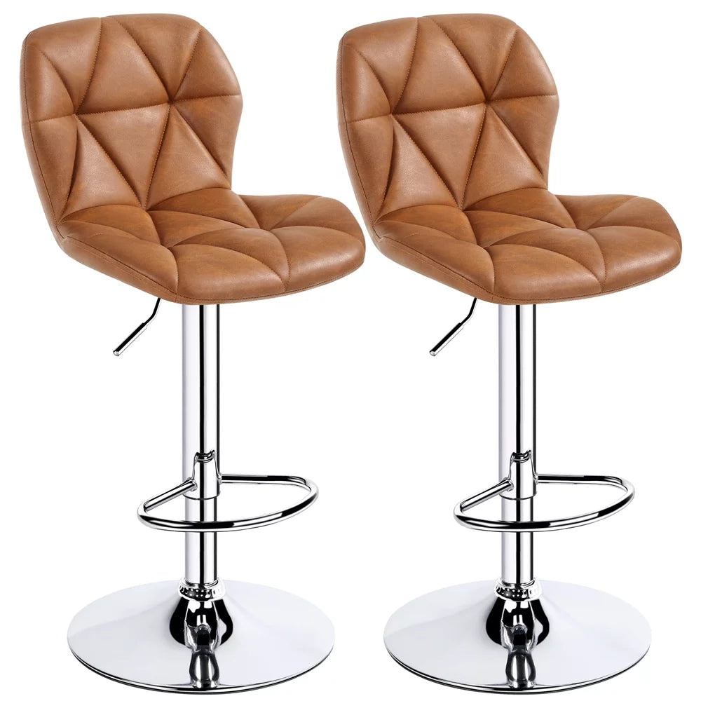 Adjustable Counter-Height Faux Leather Barstool, Set of 2, Retro Brown W7798