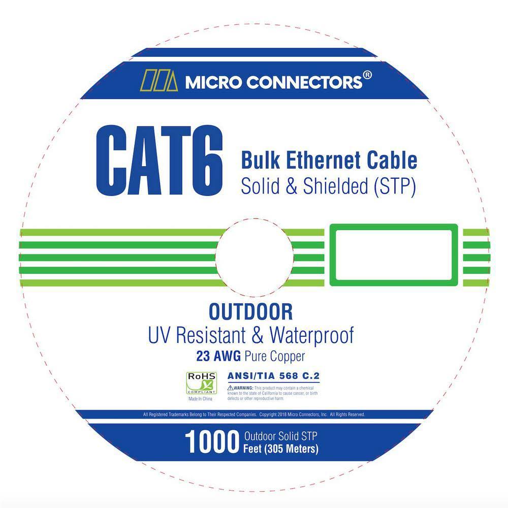 1000ft Solid Shielded (STP) Cat6 Outdoor UV Resistant Bulk Ethernet Cable M723357