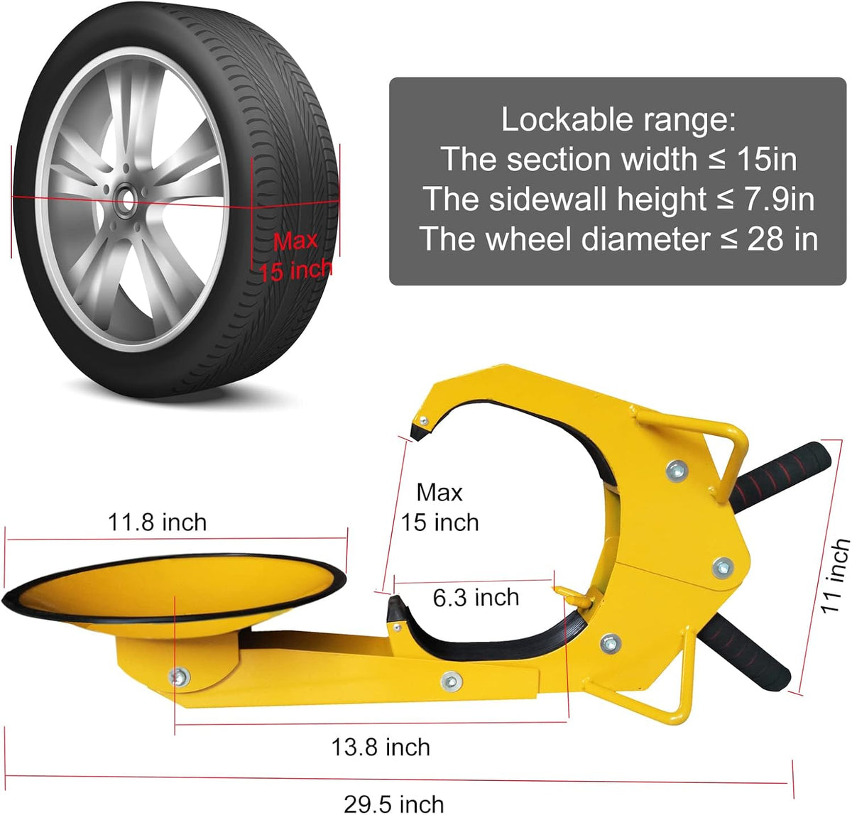 Wheel Lock Clamp Adjustable Tire Boot Lock Car Anti-Theft Lock Tire Claw Heavy Duty U933