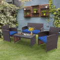 4 Pc White Patio Rattan Furniture Set Y983