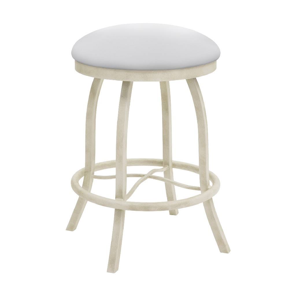 Aspen Pure White Faux Leather Swivel Backless Barstool Z45388