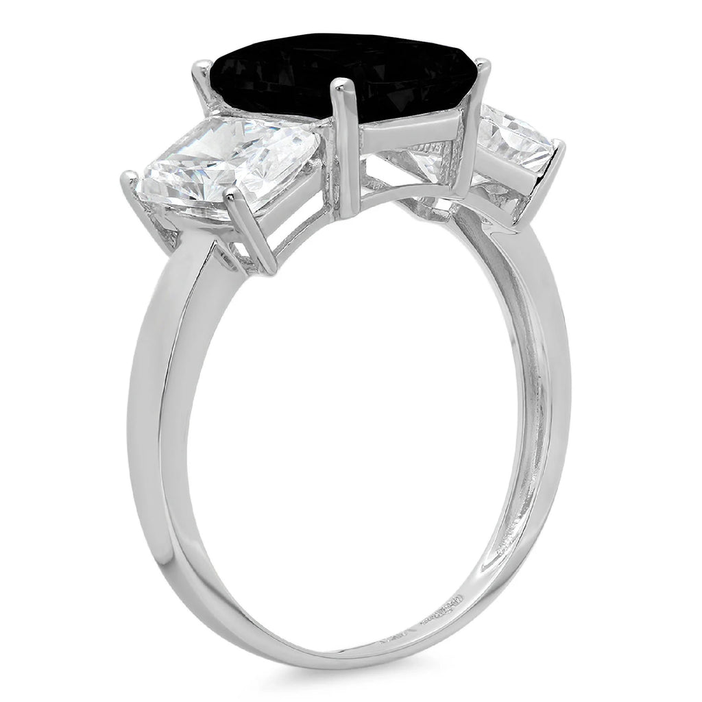 Emerald Cut Black Onyx 14k White Gold 3 Stone Ring Size 10 P418069