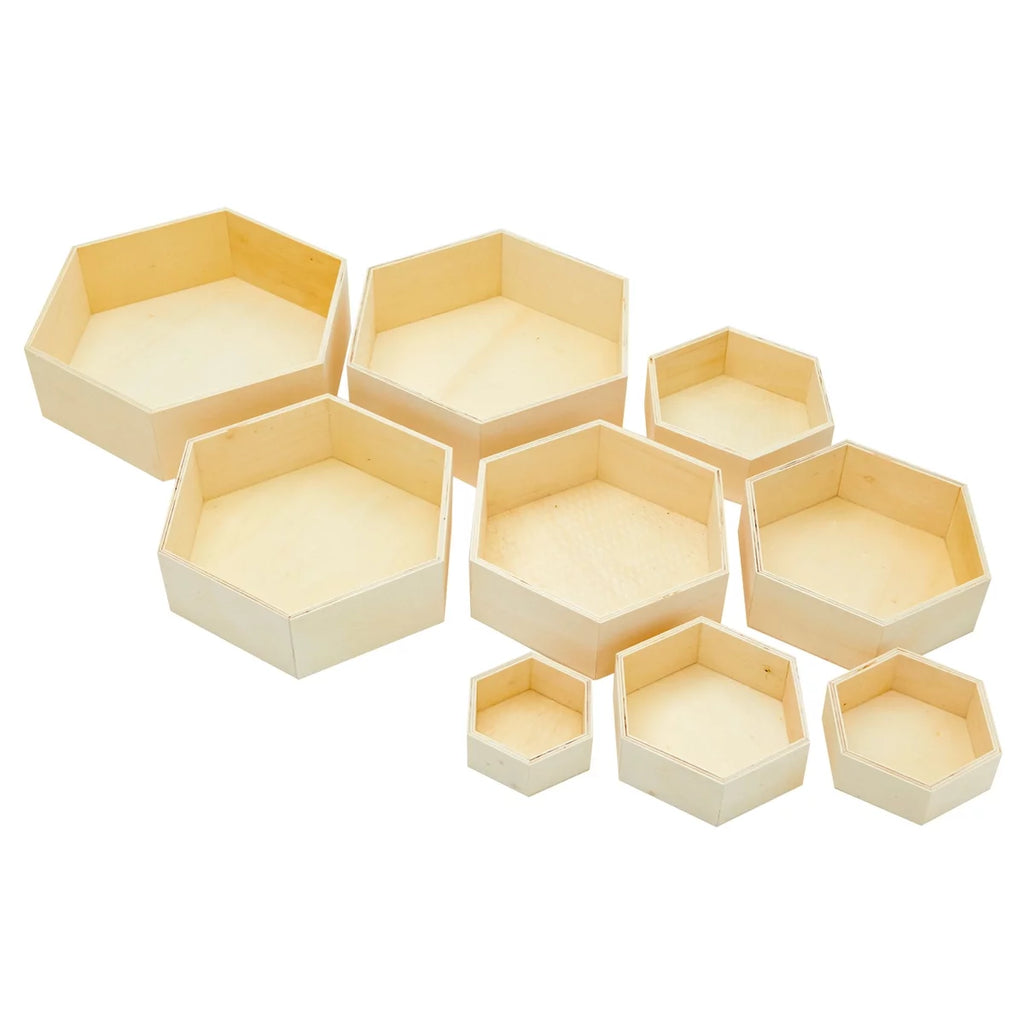 Set of 9 Unfinished Wooden Hexagon Shelves F876348